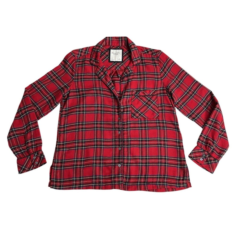 Abercrombie‎ & Fitch Sleepwear Pajama Top S Red Plaid Flannel Button Preppy Cozy